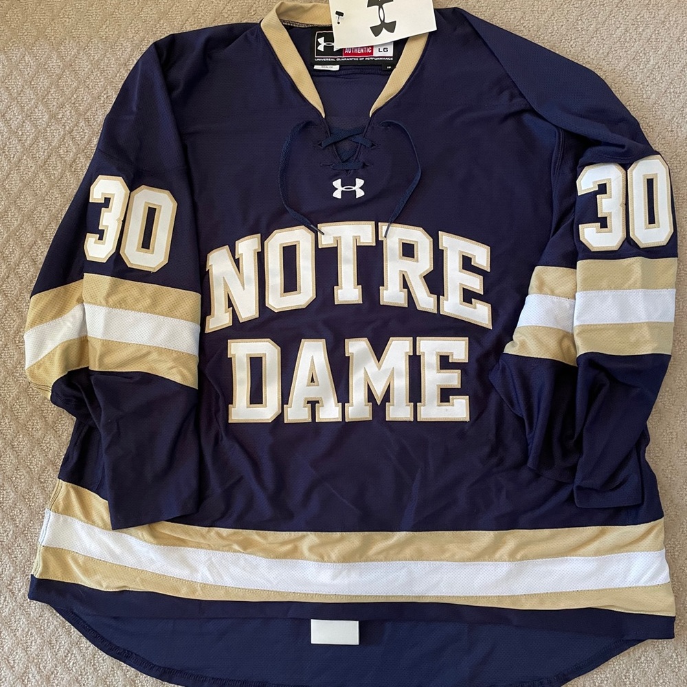 Under armour Notre Dame authentic goalie jersey size large #30 name: Cecin